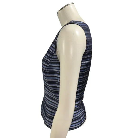 Ann Taylor Petites 2P Navy Blue Striped Silk Sleeveless Blouse Vintage Evening - Picture 4 of 14